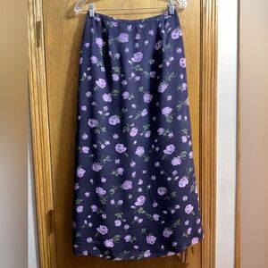 Vintage Casual Corner Rayon Purple Floral Maxi Skirt. Slit. Lined. Made in Italy